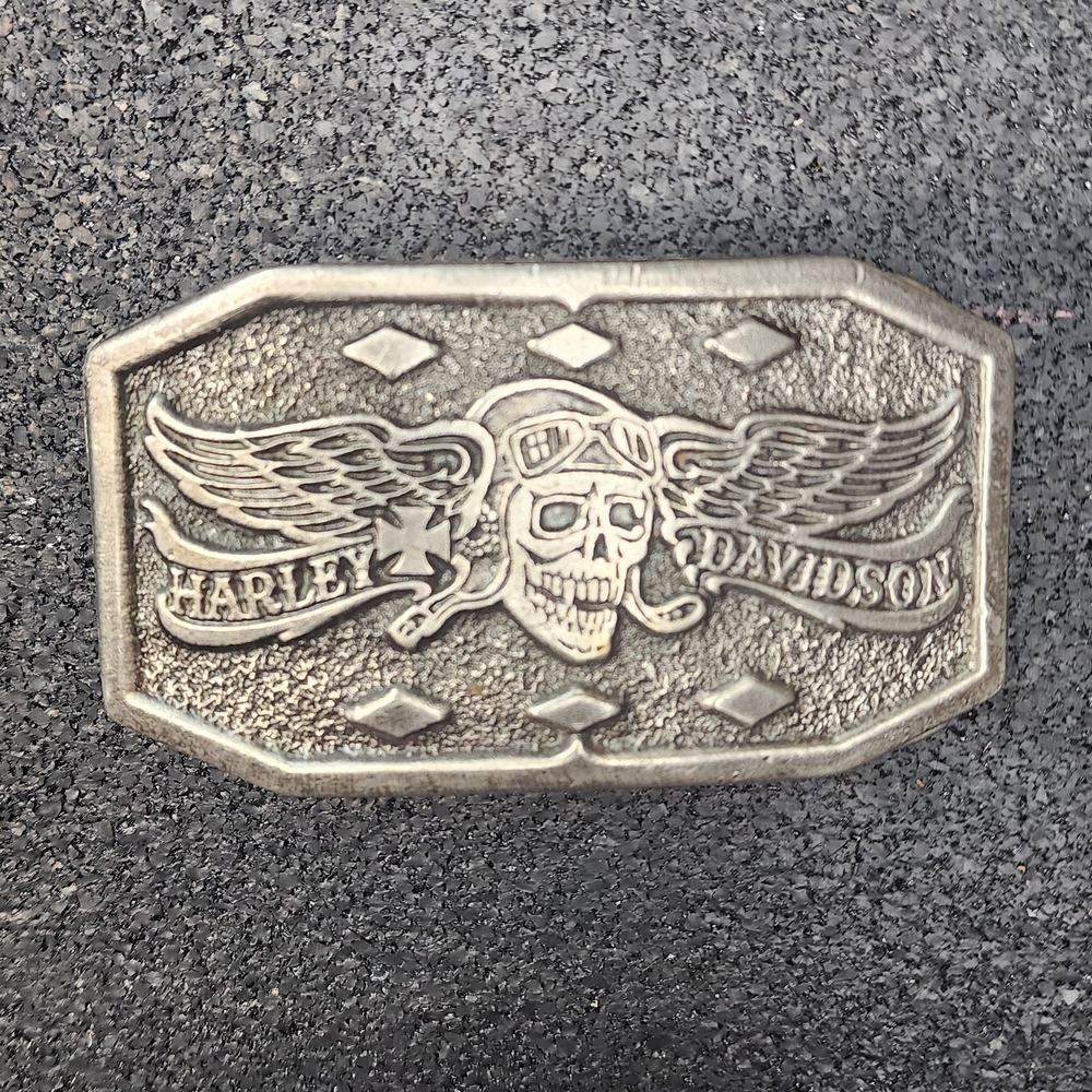 Harley-Davidson Silver Belt Buckle with Skull and Wings
